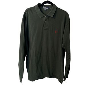 Polo‎ Ralph Lauren Long Sleeve Polo Shirt Red Pony Logo Olive Green Men's XL